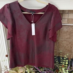 NWT DREW easton top in merlot sueded fabric foil suede flutter sleeve M